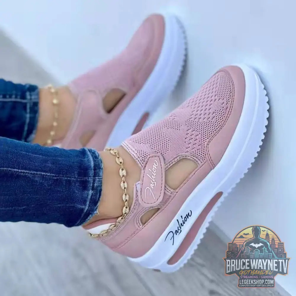 Baskets Femme Mesh Respirantes Casual Compensées Confort - Pink / 35size - Baskets Femme