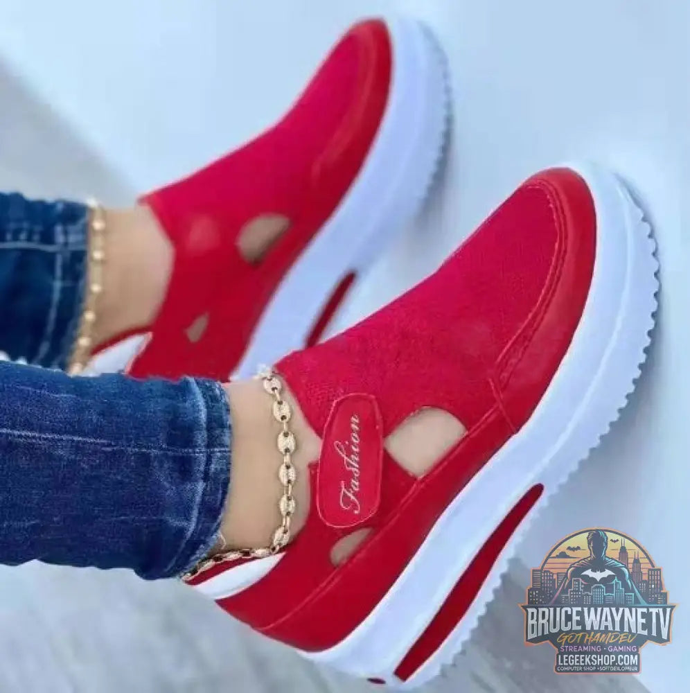 Baskets Femme Mesh Respirantes Casual Compensées Confort - Red / 35size - Baskets Femme