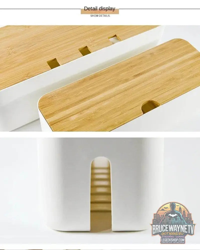 🔌 Boîte de Rangement Câbles avec Couvercle Bambou – Organisateur de Bureau Moderne - Legeekshop