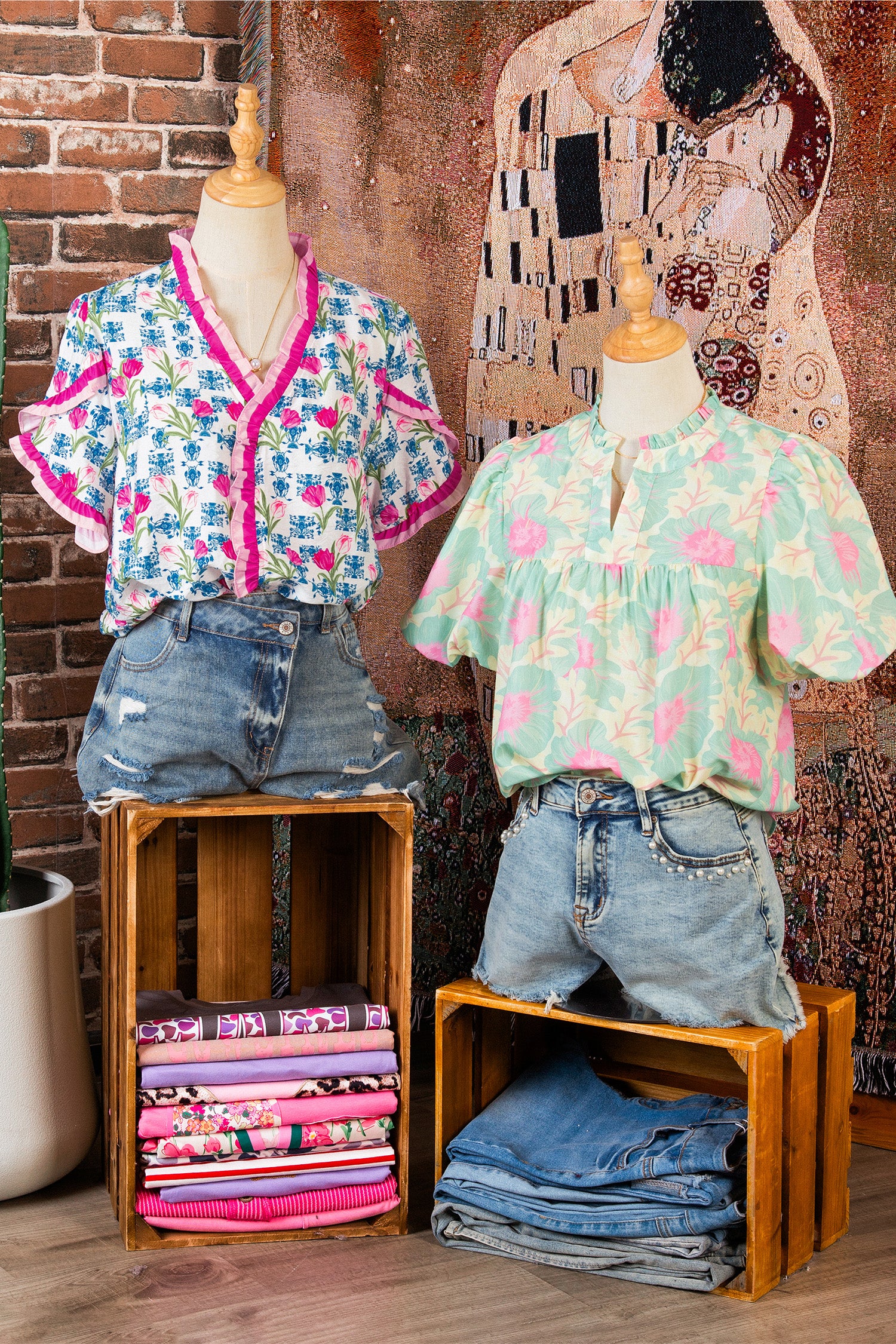 Rose Floral Print Ruffle V-Neck Short Sleeve Loose Tunic Shirt