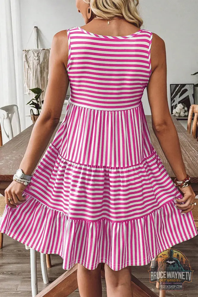 Black Stripe U Neck Sans manches en ligne Mini robe - Dresses/Mini Dresses
