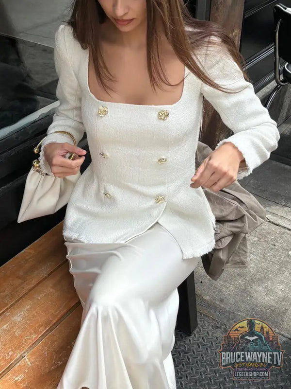 Blazer Femme Col Carré Taille Marquée Manches Longues - Blazer Femme
