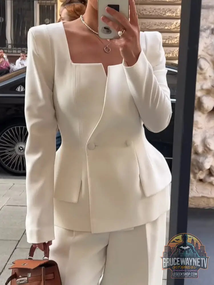 Blazer Femme Deux Boutons Col Carré Couleur Unie - Blazer Femme