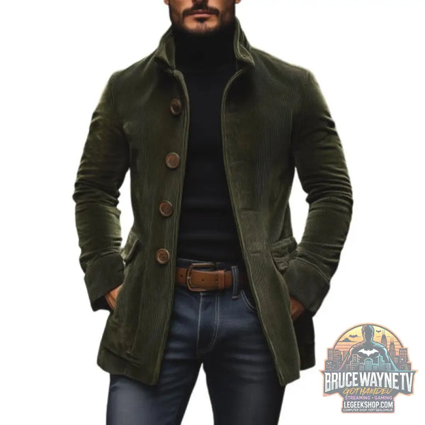 Blazer Homme Col Montant Velours Côtelé Boutons Poches Slim Fit - Blazer Homme