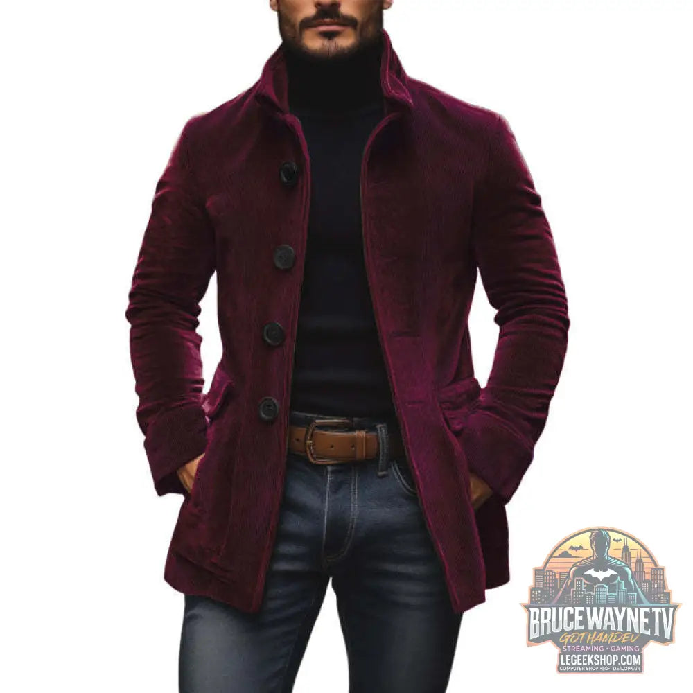 Blazer Homme Col Montant Velours Côtelé Boutons Poches Slim Fit - Blazer Homme