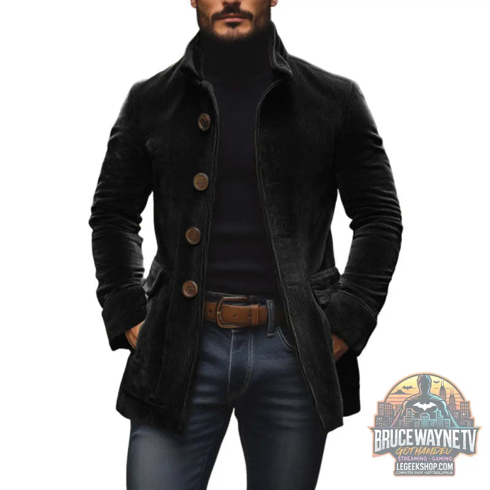 Blazer Homme Col Montant Velours Côtelé Boutons Poches Slim Fit - Blazer Homme