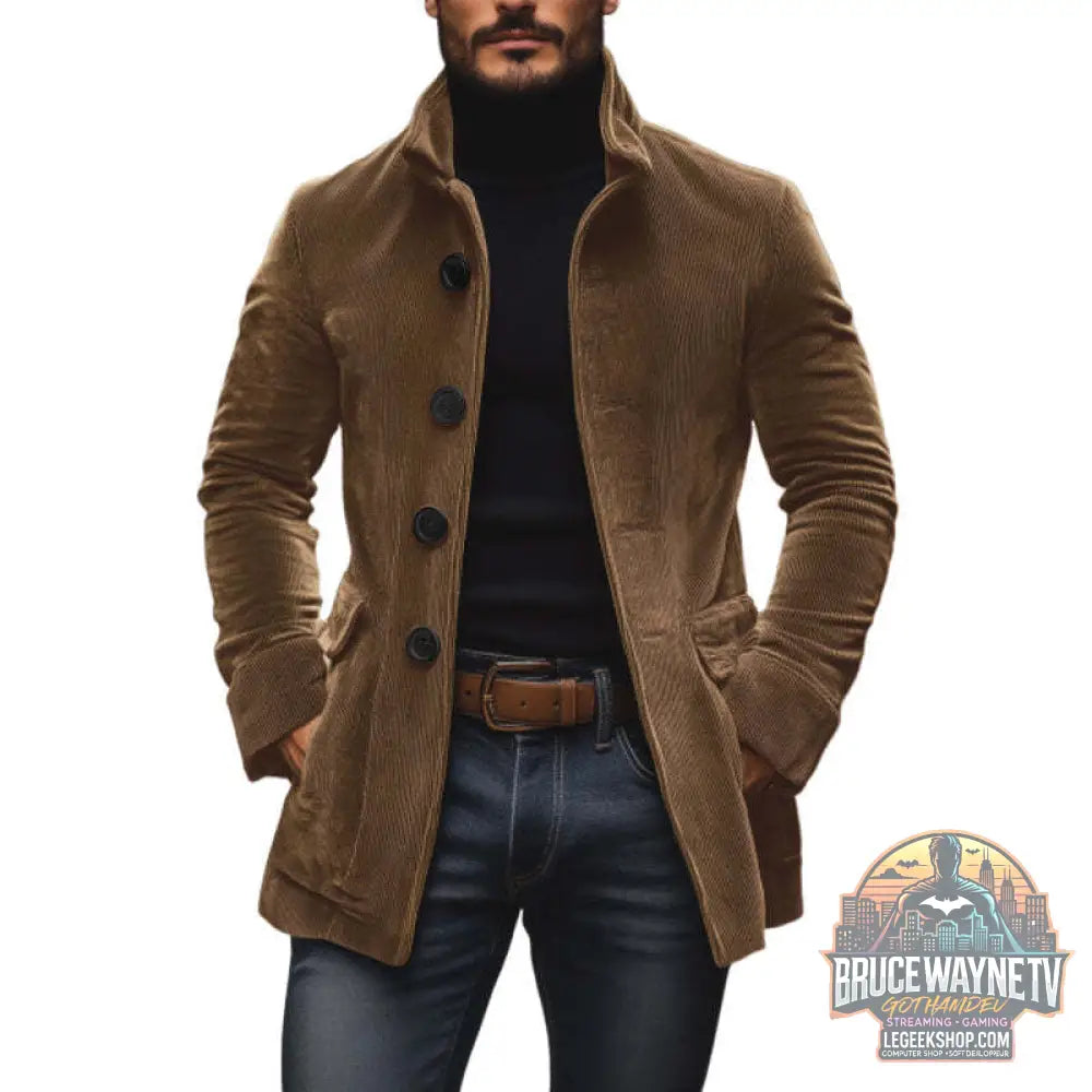 Blazer Homme Col Montant Velours Côtelé Boutons Poches Slim Fit - Blazer Homme