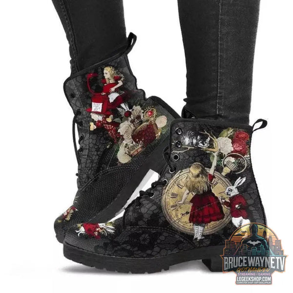 Bottes Combat Gothiques Cuir Vegan Imprimé Punk Martin - Bottes Femme