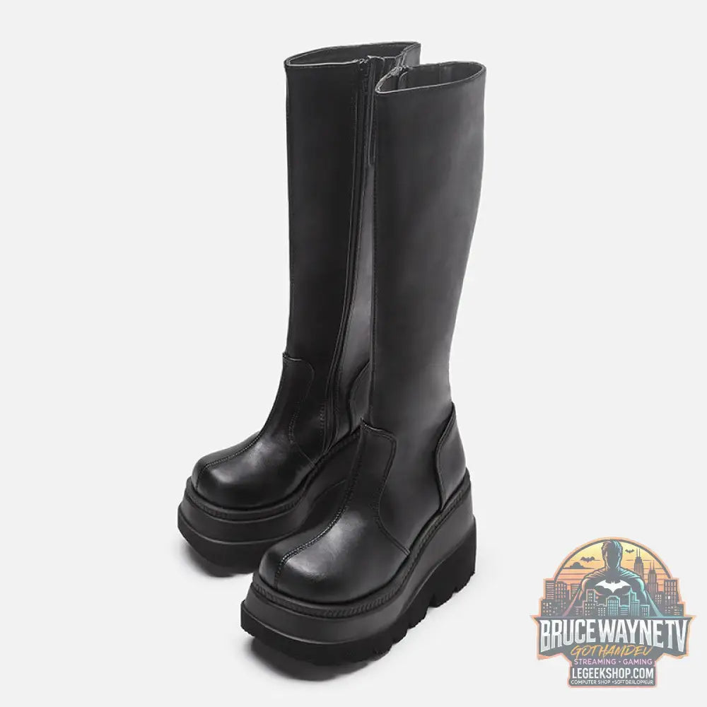 Bottes Gothiques Plateforme Biker Talon Compensé Punk - Black / Size35 - Bottes Femme
