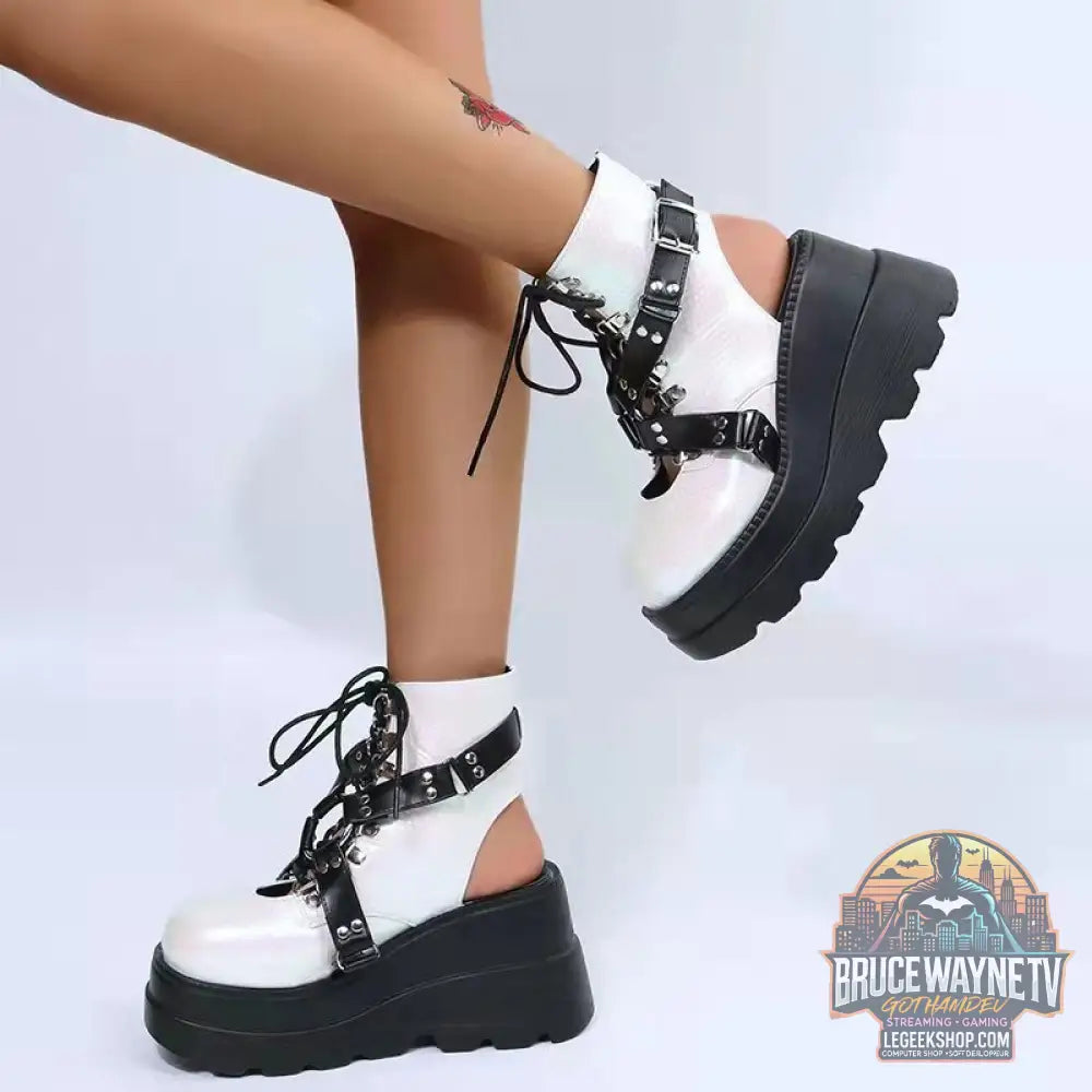 Bottes Gothiques Street Punk Grande Taille Mate Plateforme - Bottes Femme
