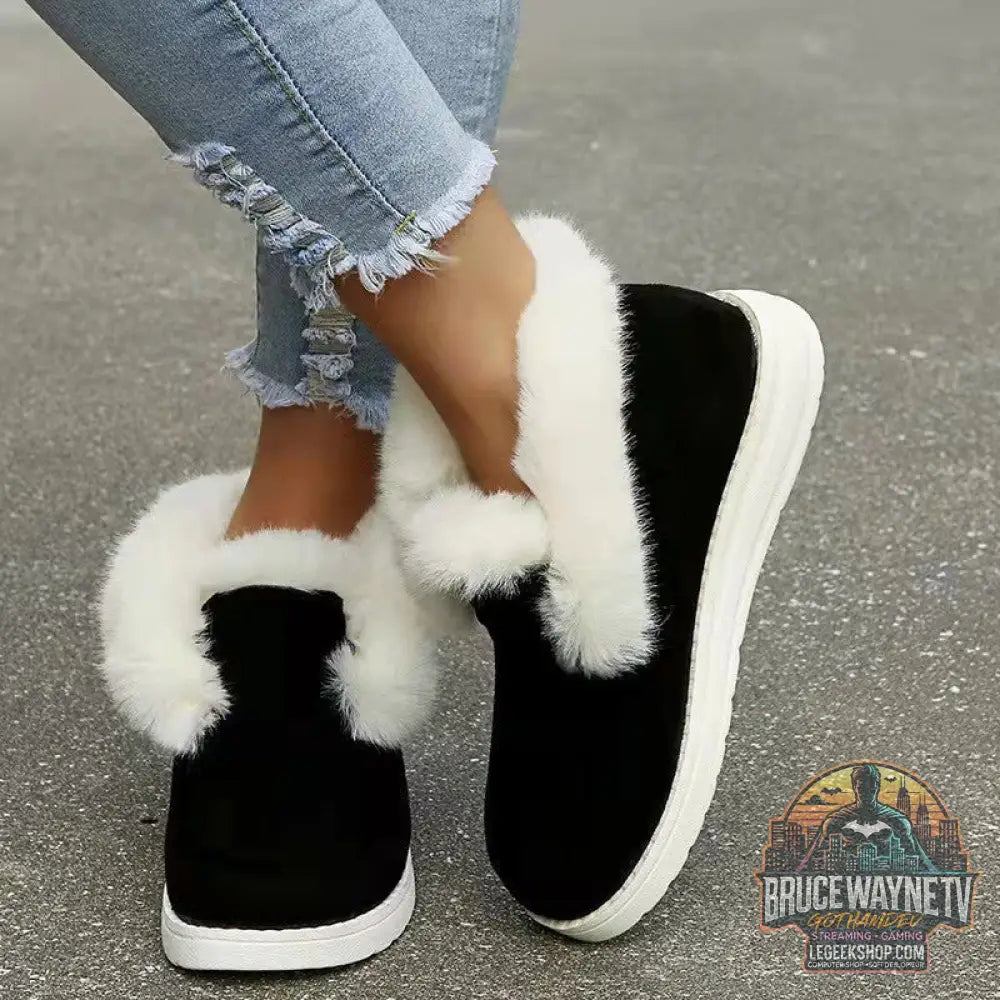 Bottes Neige Femme Courtes Fourrées Plates Grande Taille - Black / Size35 - Bottes Neige Femme