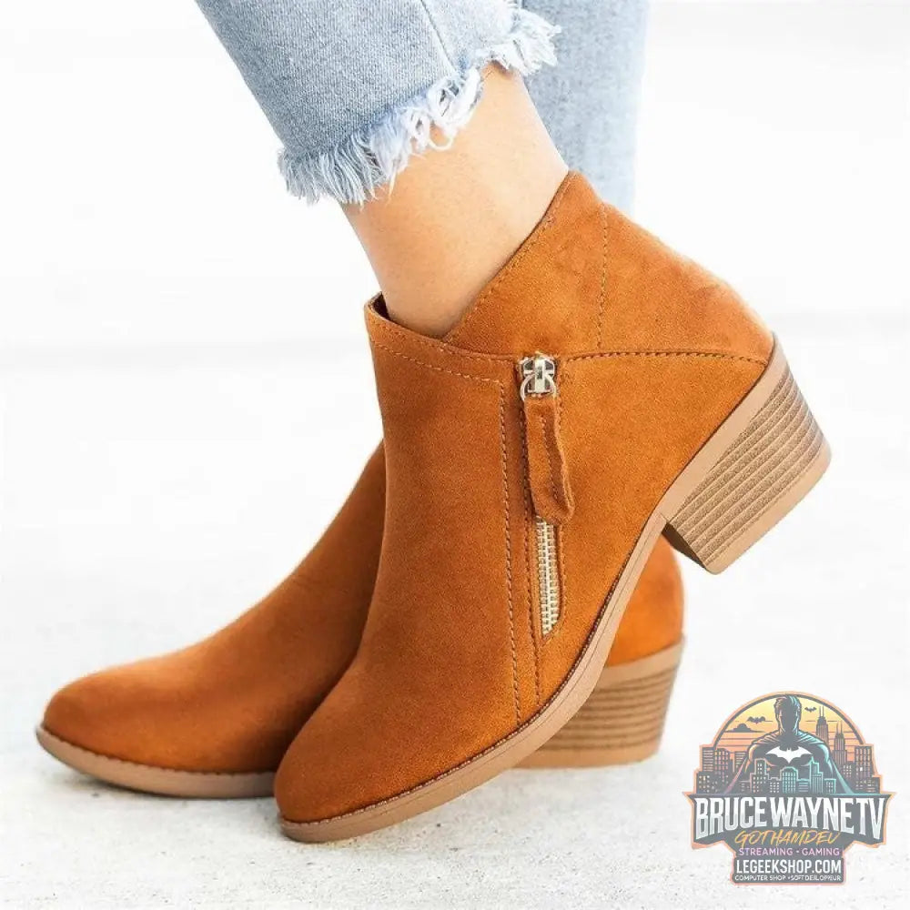 Bottines Chelsea Hiver Daim Bout Pointu Talon Épais Unisexe - Brown / Size35 - Bottines Chelsea