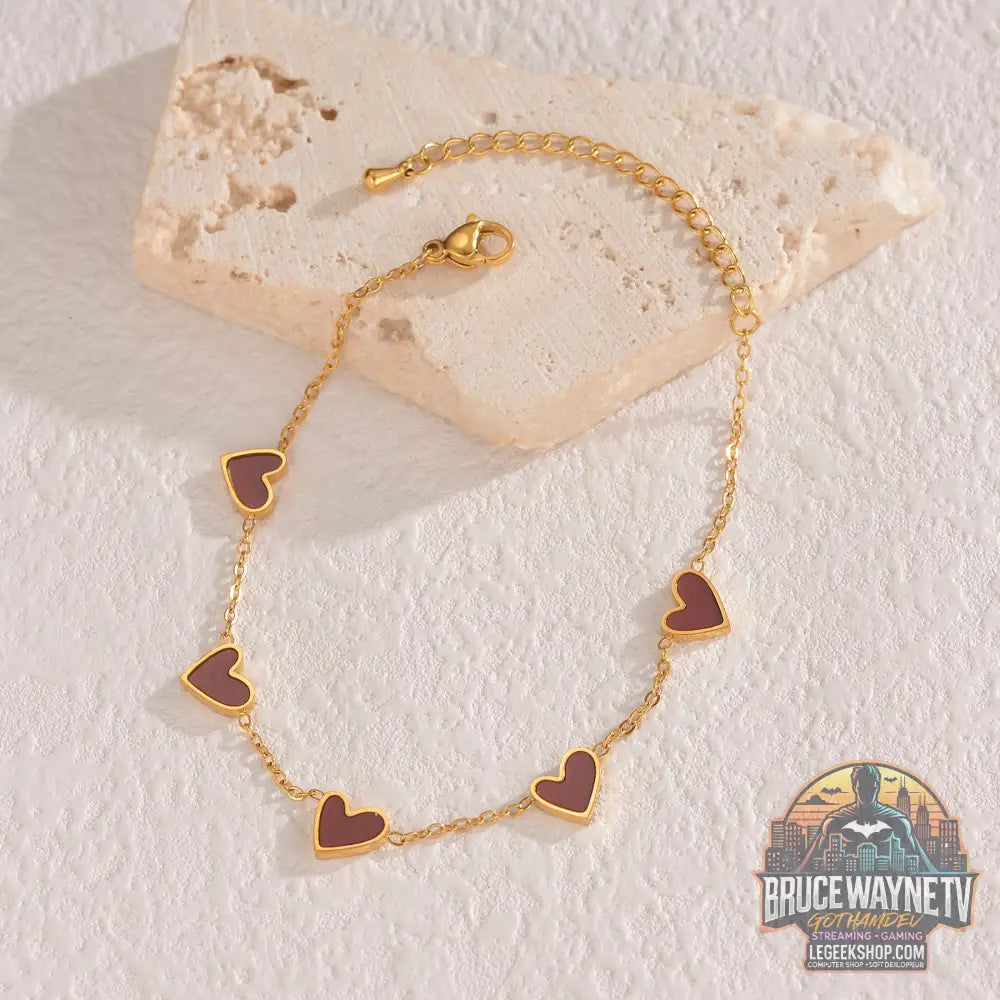 Bracelet Acier Inoxydable Cœur Amour Saint-Valentin Cadeau Bijou - Golden Red - Bracelet
