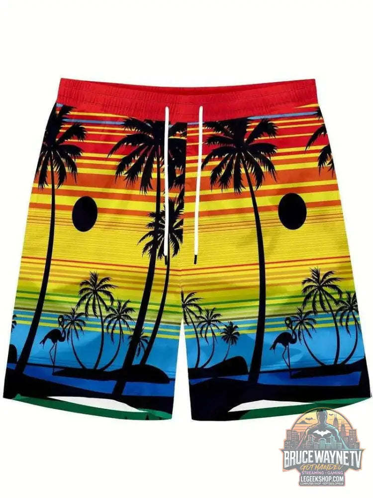 🩳 Short de plage imprimé cacahuètes 3D – Harajuku & Palmiers exotiques - Legeekshop