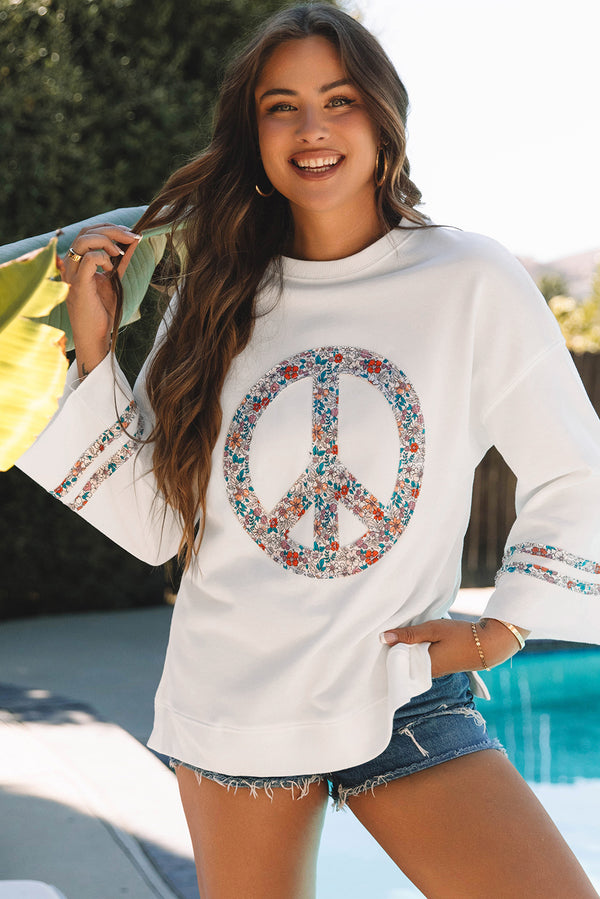 Haut floral, graphique, épaules tombantes, casual