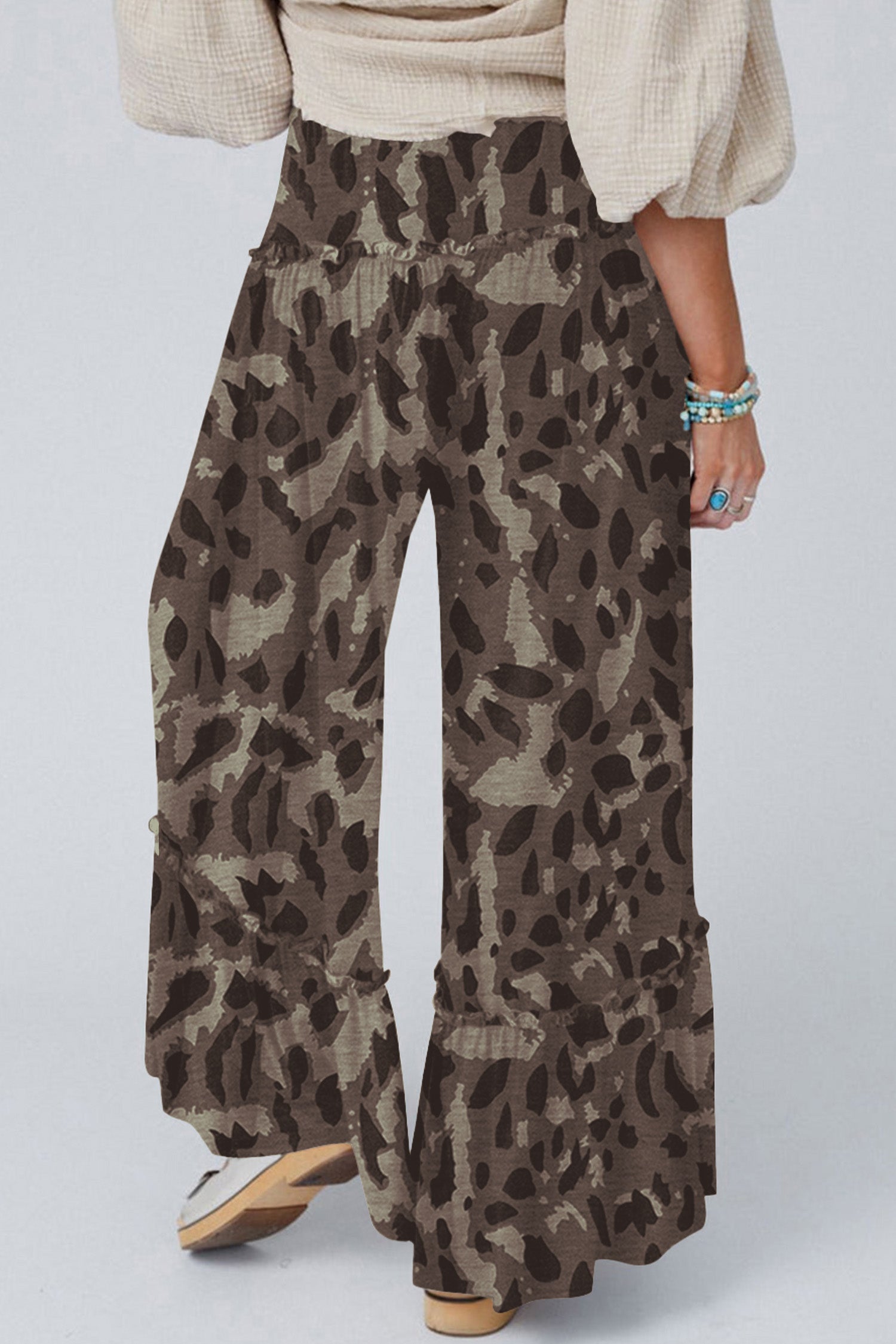 Multicolour Camo Print Wide Leg Casual Pants