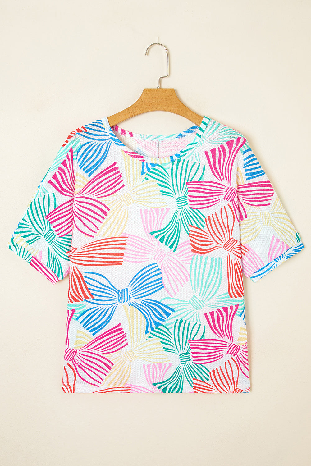 Pink Bowknot Printed Waffle — Tops/Tops & Tees, vue 6, LeGeekShop