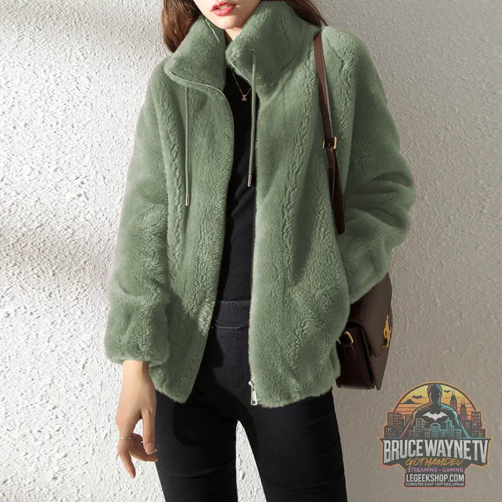 🧥 Cardigan Femme Polaire Double Face Col Montant Chaud 🧥 - Green / S - Cardigan Femme