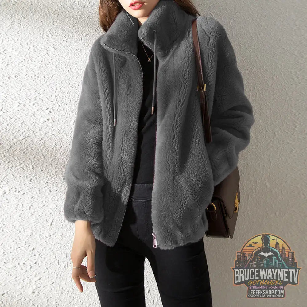 🧥 Cardigan Femme Polaire Double Face Col Montant Chaud 🧥 - Grey / S - Cardigan Femme