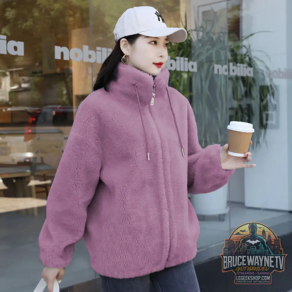 🧥 Cardigan Femme Polaire Double Face Col Montant Chaud 🧥 - Light Purple / 2XL - Cardigan Femme