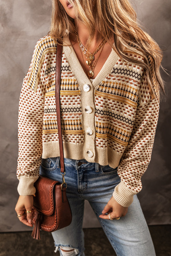 Cardigan femme boutonnée, col V, cropped — kaki · LC2711770-P1622 · LC2711770-P1622-2XL