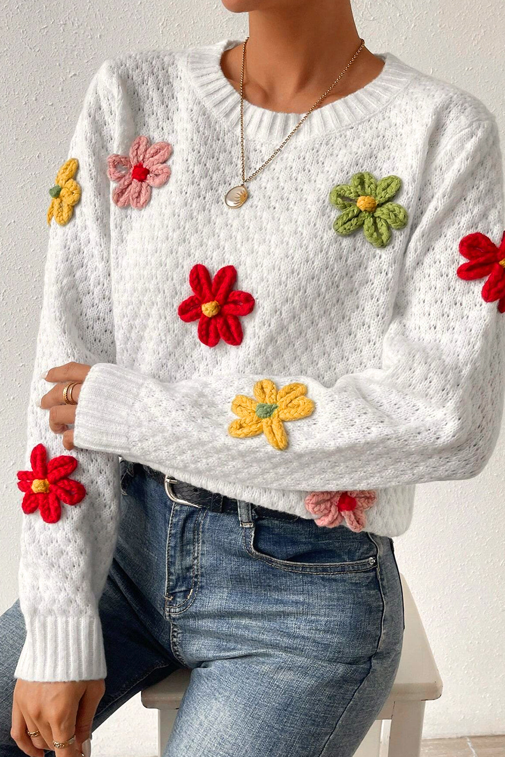 Pull femme en maille — blanc