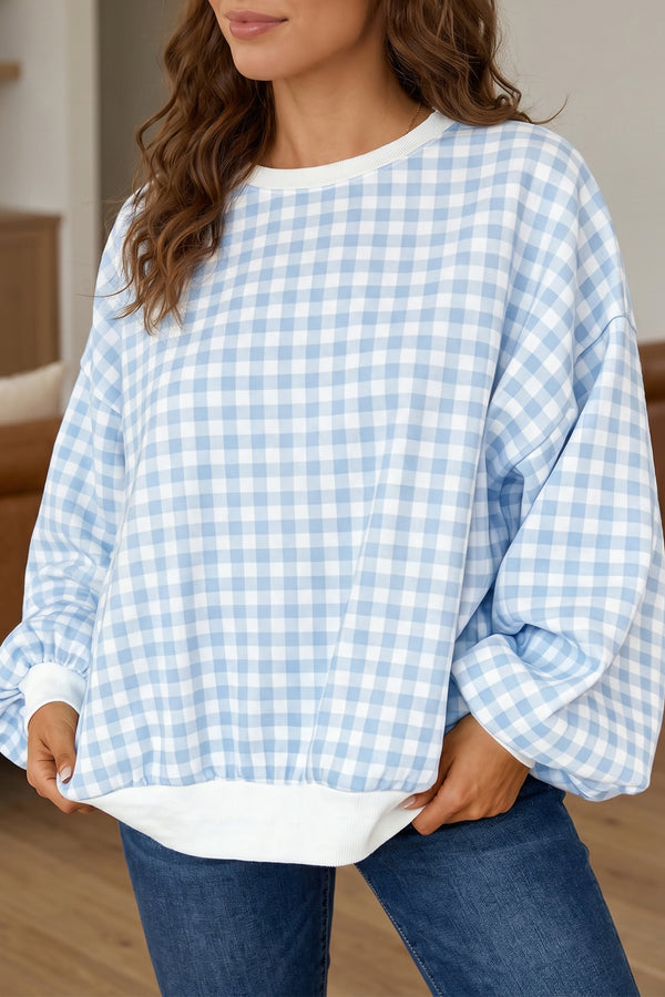 Light Blue Plaid Round — Tops/Sweatshirts & Hoodies, photo principale LeGeekShop