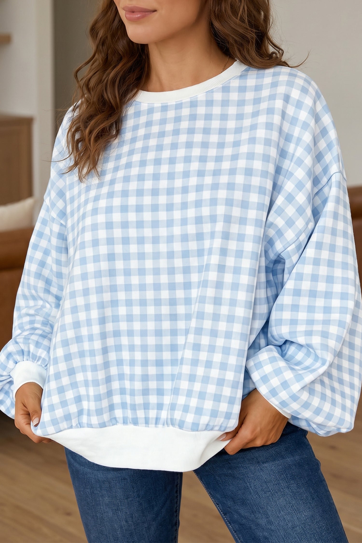 Light Blue Plaid Round — Tops/Sweatshirts & Hoodies, photo principale LeGeekShop