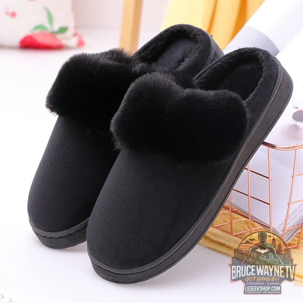 Chaussons Maison Oreilles Lapin Pompons Peluche Coton - Mens black / 42or43 - Chaussons Maison