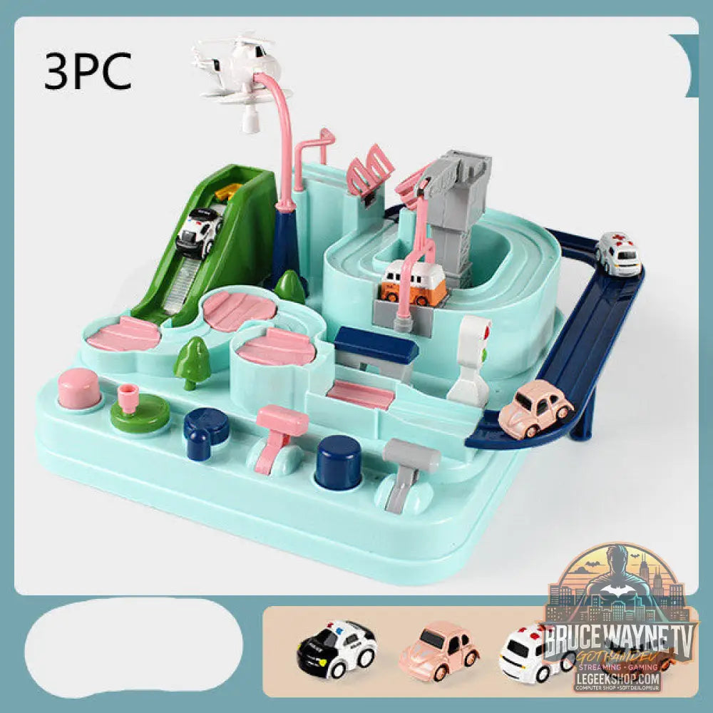 Circuit Voitures Parking Rails Aventure Jouet Enfant Piste - Green 4trolley3PC - Jouet Circuit