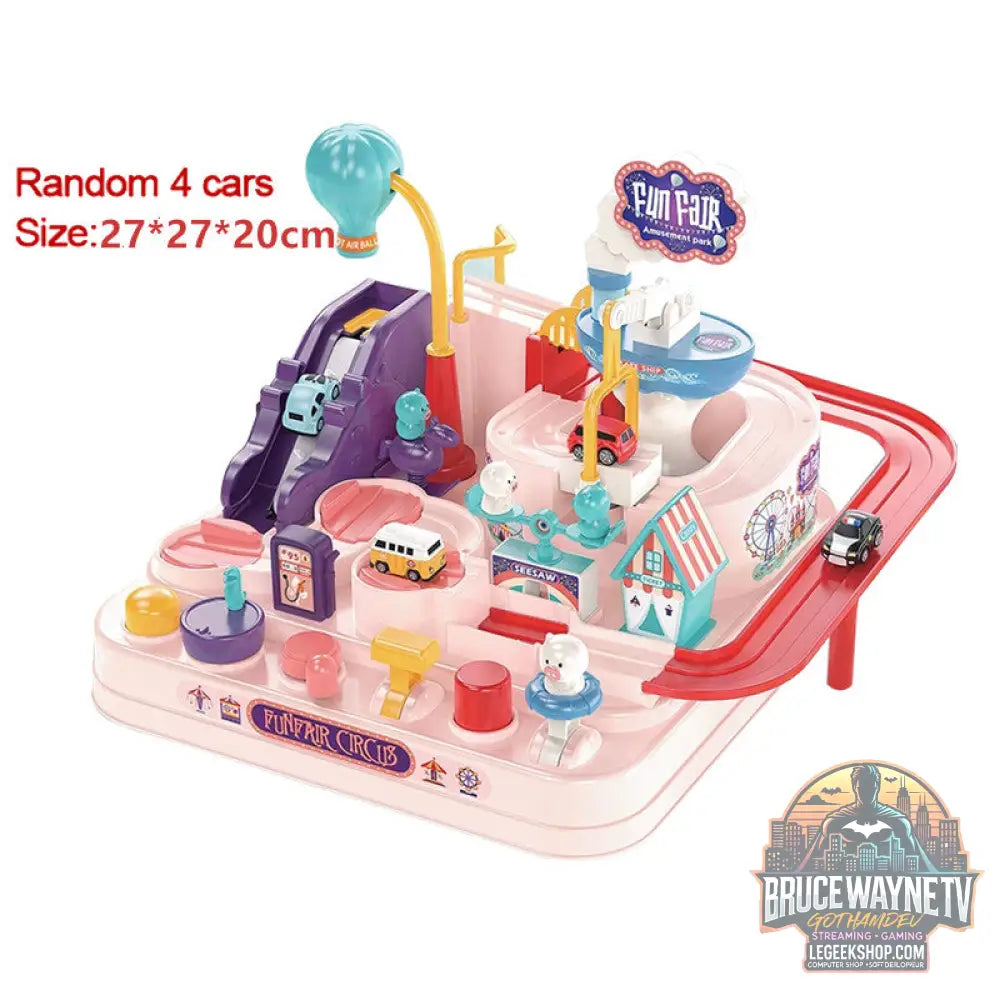 Circuit Voitures Parking Rails Aventure Jouet Enfant Piste - Pink Purple 4trolley - Jouet Circuit