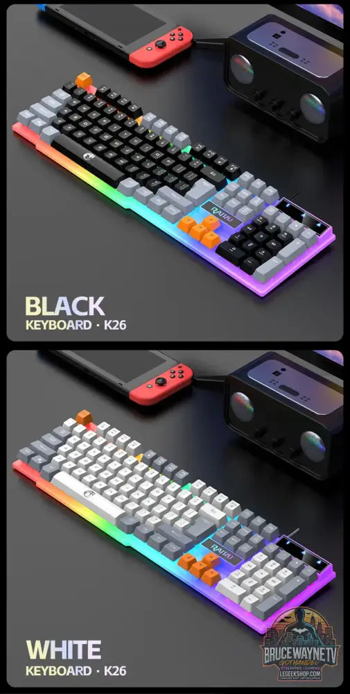 Clavier et clavier simples souris RAIKU T26 clavier lumineux à trois tons souris filaire mécanique tactile souris
