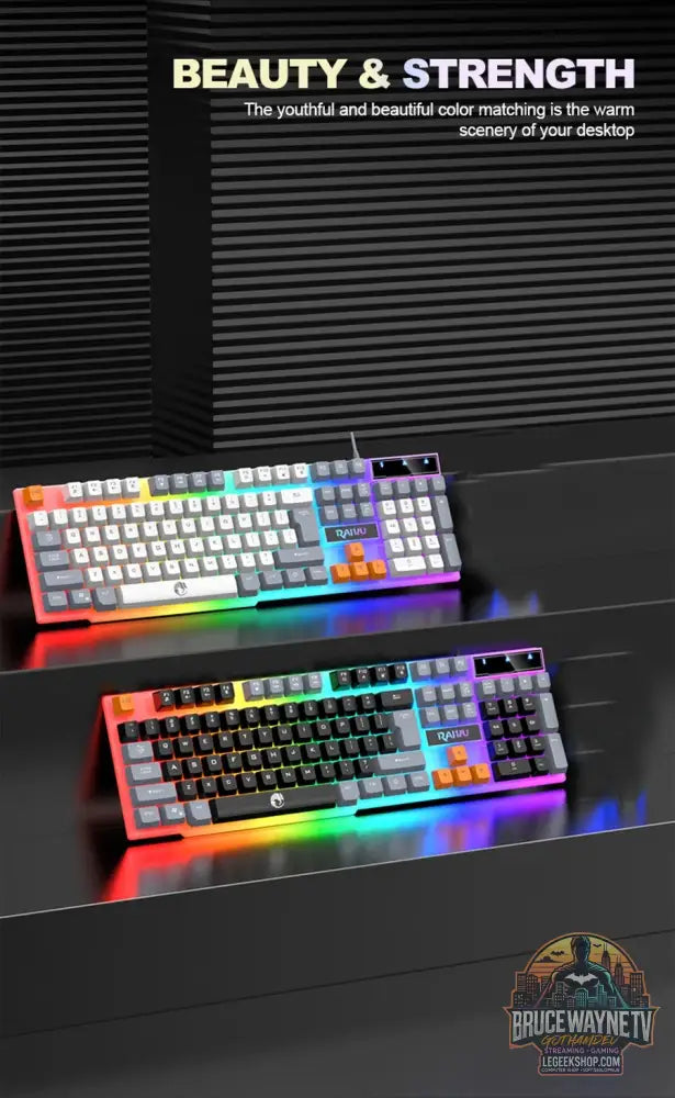 Clavier et clavier simples souris RAIKU T26 clavier lumineux à trois tons souris filaire mécanique tactile souris