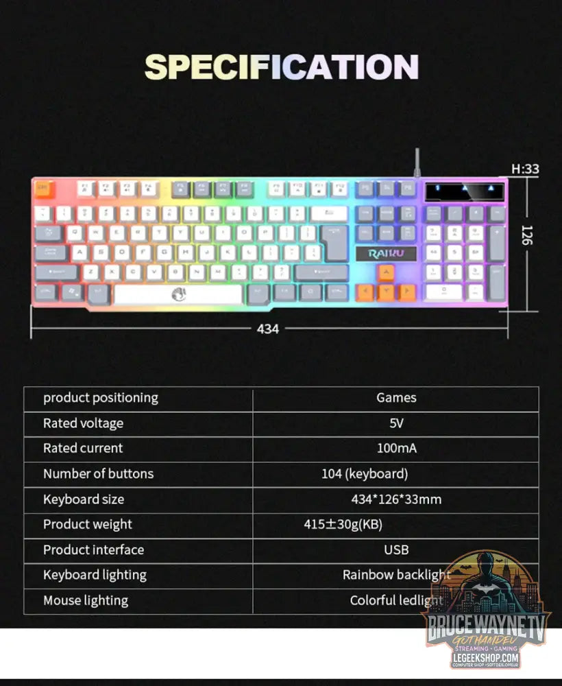 Clavier et clavier simples souris RAIKU T26 clavier lumineux à trois tons souris filaire mécanique tactile souris