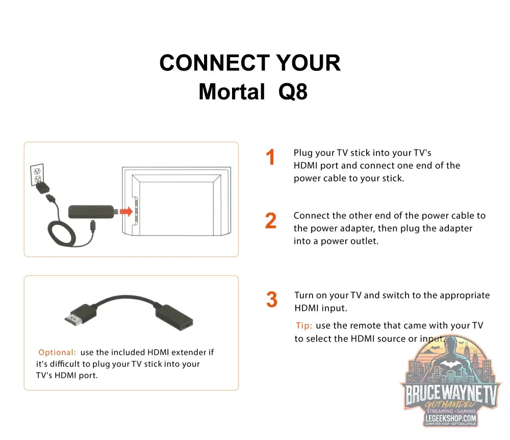 Clé TV Mortal Q8, Android 14 WiFi 6 4K/8K Chromecast - Clé TV / TV Stick