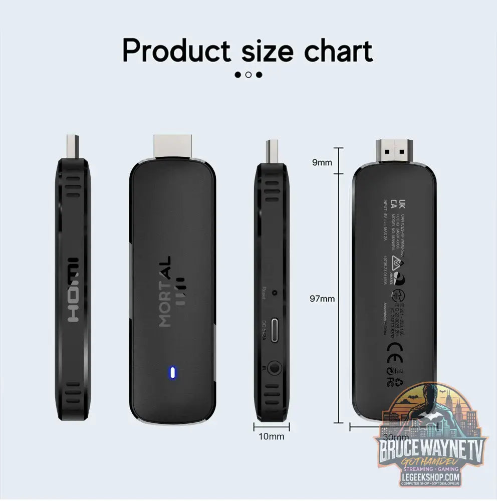 Clé TV Mortal Q8, Android 14 WiFi 6 4K/8K Chromecast - Clé TV / TV Stick