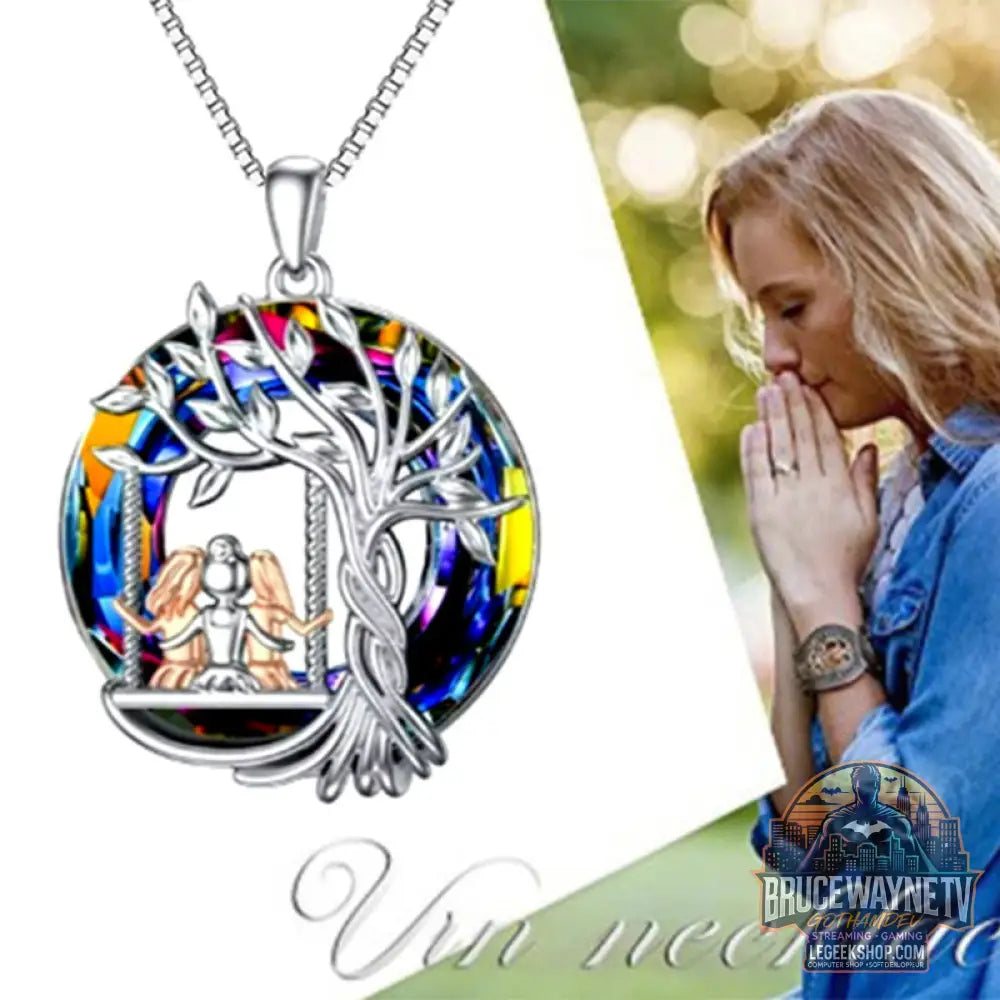 Collier Pendentif Arbre Vie Trois Sœurs Cristaux Colorés - Silver - Collier
