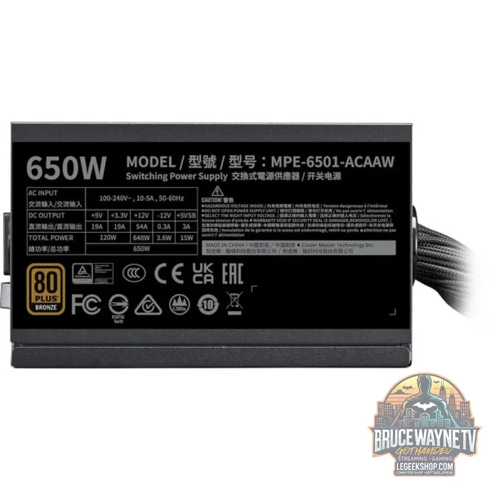 Cooler Master MWE BRONZE 650 V3 230V, alimentation PC - Cooler Master - vue 4