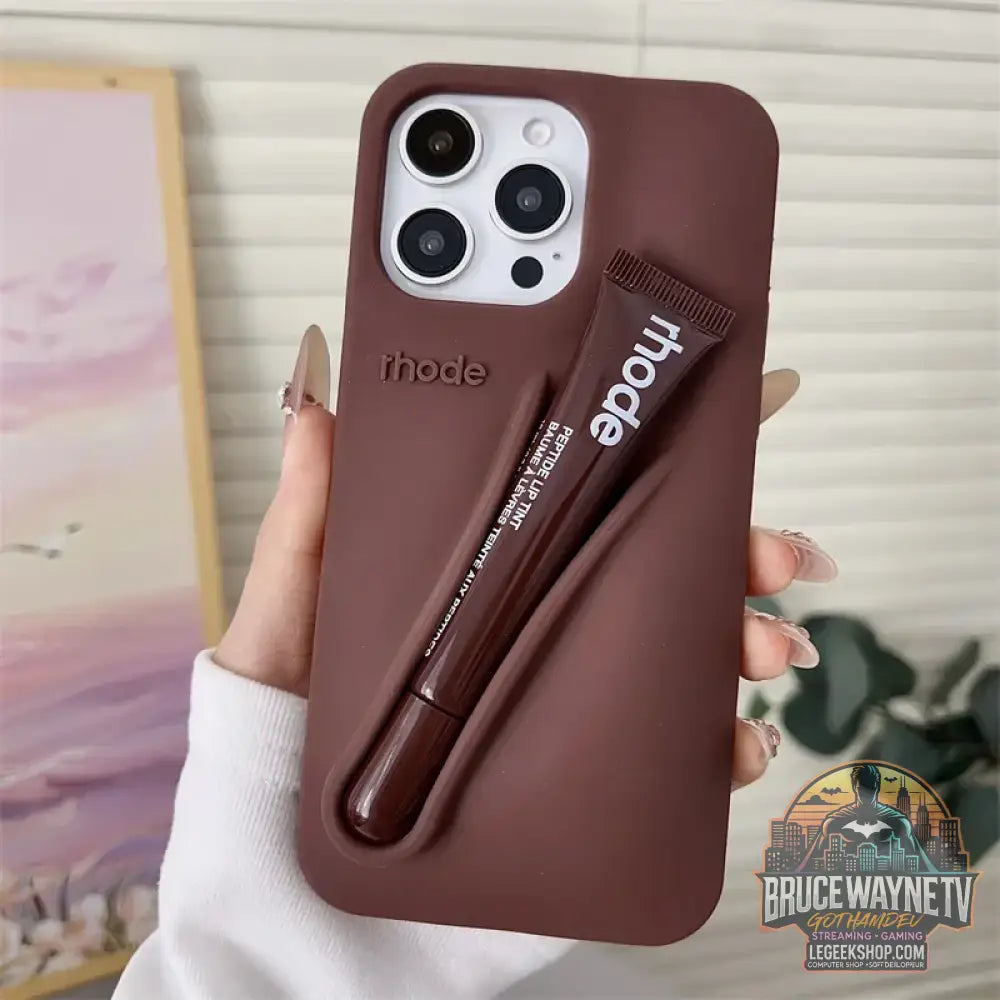 Coque iPhone Rhode Style Porte-Rouge à Lèvres - Silicone Dopamine - Espresso / No Lipstick / For 15Plus-14Plus - Coque