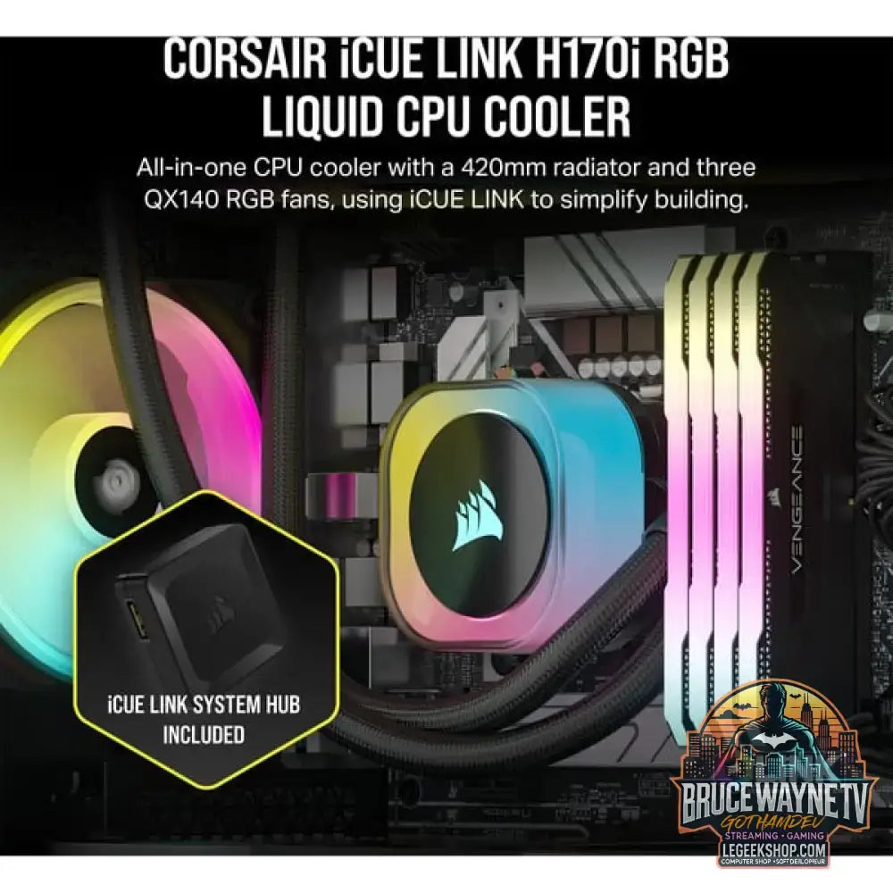 Corsair iCUE LINK H170i RGB, Wasserkühlung schwarz - Corsair - vue 3