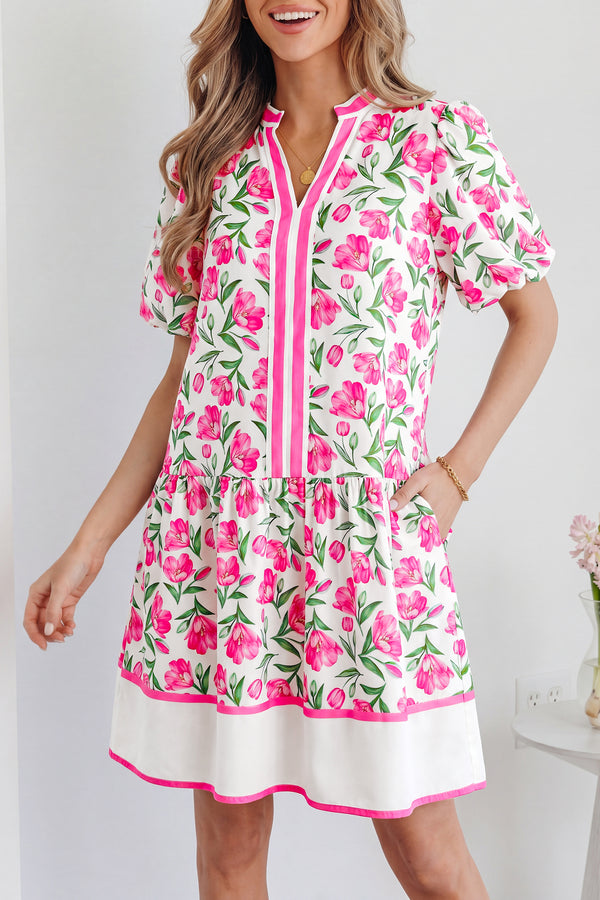 Robe femme floral, rayé, colorblock — multicolore