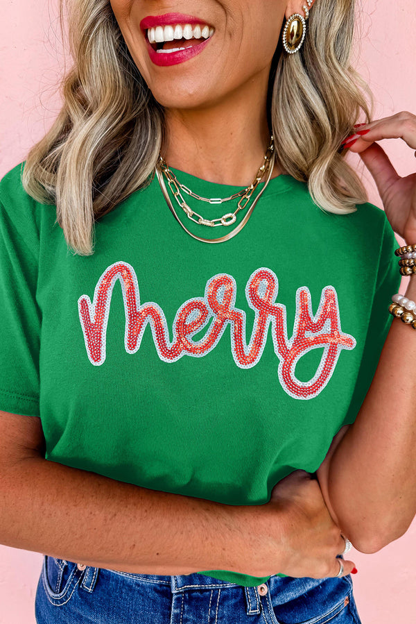 T-shirt graphique, paillettes — vert