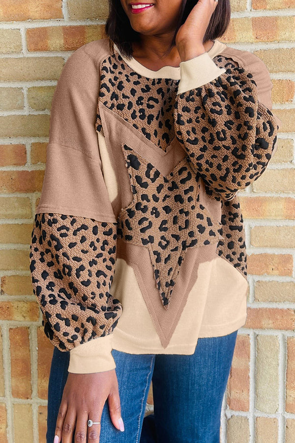 Sweat femme léopard, patchwork, colorblock — beige