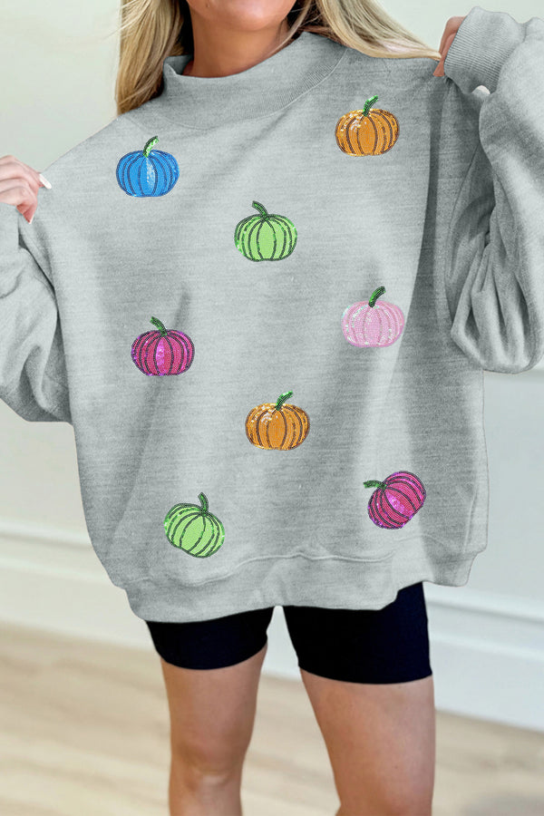 Sweat paillettes, col montant — gris