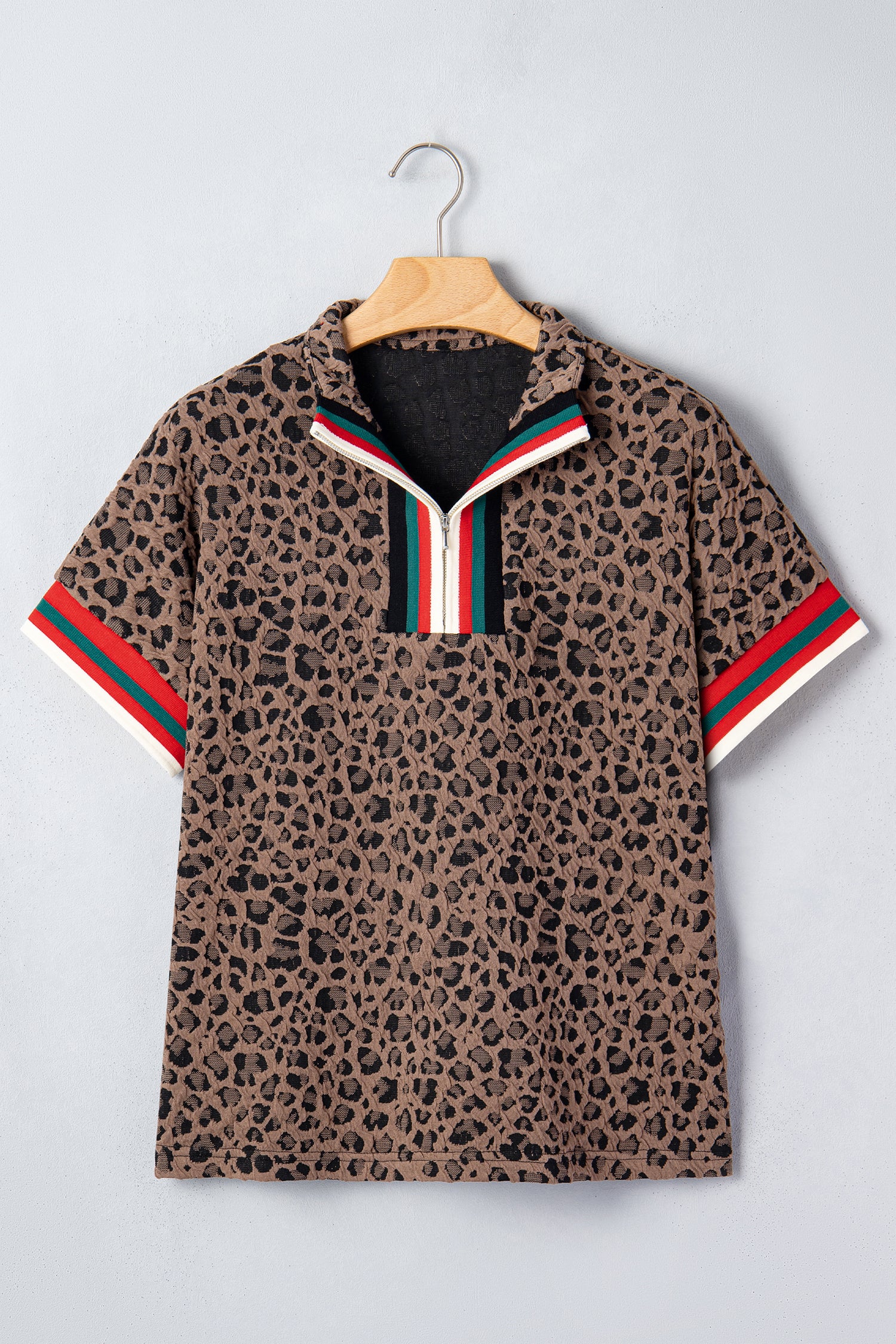 Brown Leopard Jacquard Striped — Tops/Blouses & Shirts, vue 5, LeGeekShop