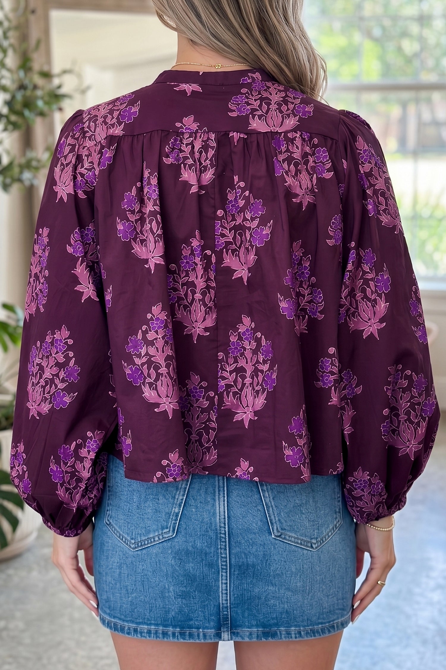 Purple Floral Print Button — Tops/Blouses & Shirts, vue 2, LeGeekShop