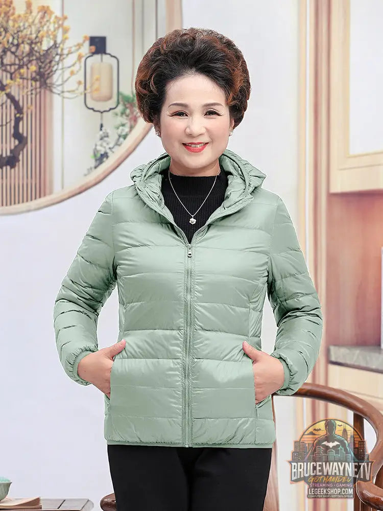 Doudoune Femme Courte Duvet Canard Blanc Capuche Chic - Light Green / Hooded / S - Doudoune Femme