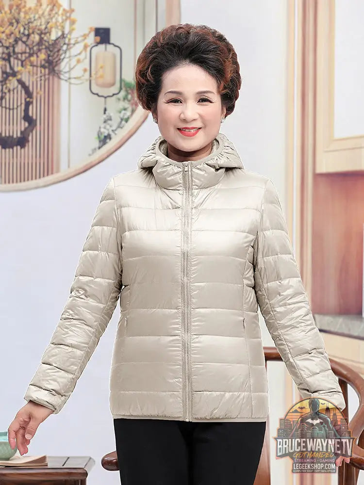 Doudoune Femme Courte Duvet Canard Blanc Capuche Chic - Off White / Hooded / S - Doudoune Femme