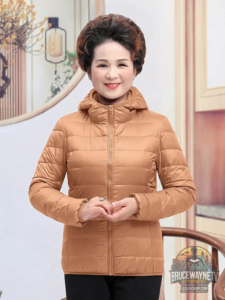 Doudoune Femme Courte Duvet Canard Blanc Capuche Chic - Orange / Hooded / S - Doudoune Femme