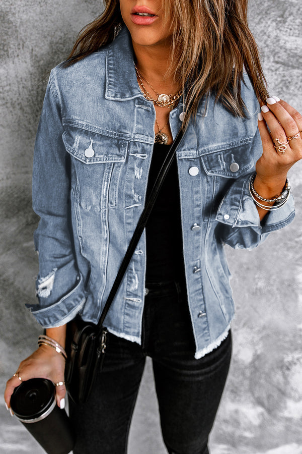 Veste femme boutonnée, denim — bleu ciel